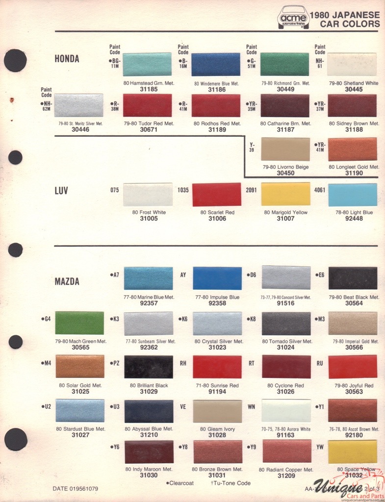 1980 Mazda Paint Charts Acme